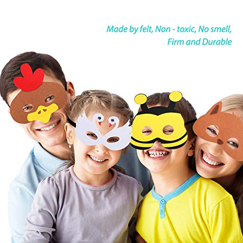 28 Piezas Fiesta Máscaras para Niños, Fieltro Máscaras para Animal Cosplay Fiesta Ojo Máscaras con Cuerda Elástica para Niños Fiesta Mascarada Decoración
