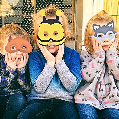 28 Piezas Fiesta Máscaras para Niños, Fieltro Máscaras para Animal Cosplay Fiesta Ojo Máscaras con Cuerda Elástica para Niños Fiesta Mascarada Decoración