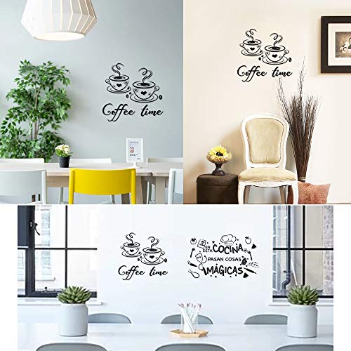2pcs Pegatinas Pared Cocina Decorativas con Frases Españoles Vinilos Letras Stickers Adhesivos Comedor Cafetería Restaurante Habitación Coffee time En esta cocina.
