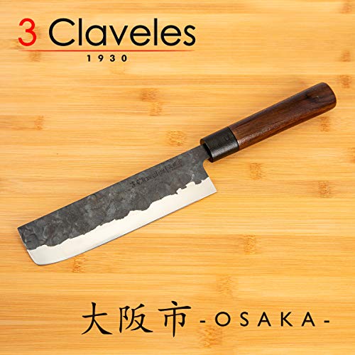 3 Claveles Juego de 5 Cuchillos Profesionales Estilo Japonés Gama Osaka, Hojas Unicas Forjadas a Mano