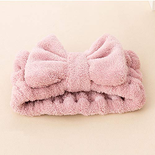3 PCS Bowknot Pelo Bandas,Diadema de Maquillaje Elástica Bowknot Pelo Banda Lana de Coral Diseño Lindo Diadema para Ducha, Spa, Yoga, Belleza Facial (Azul Rosa Blanco)