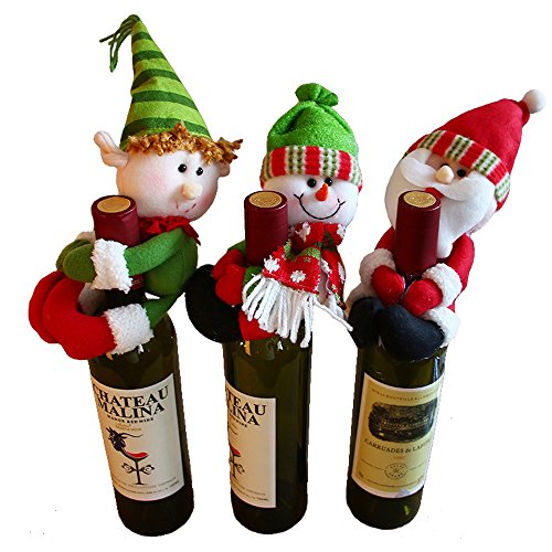 3 piezas Lindo Papá Noel y Muñeco de nieve y Elf Muñeca Botella de Vino Sostener la Fiesta de Navidad Decoración de la Mesa Ornamento