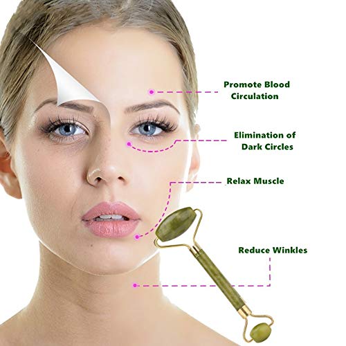 3 piezas Rodillo de Jade Facial Masaje, Anti Aging Gua Sha Facial Masajeador Cara Jade Roller, Natural Facial Masaje Piedra Gua Sha Jade,Para Cuello Cara Ojos Cabeza Cuerpo - Verde