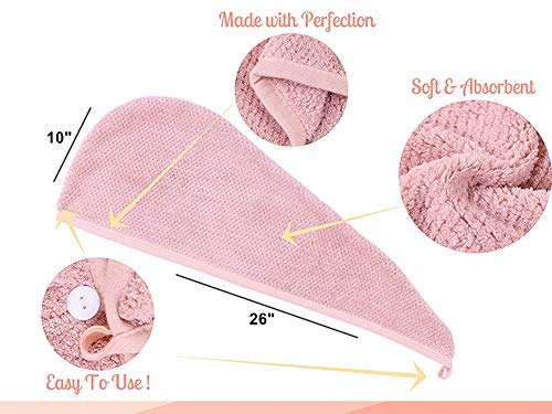 3 Pzas Toallas de Baño Turbante con Botón del Abrigo de Pelo Secado Rápido de Microfibra Suave Absorbentes de Agua Pelo Seco Capucha Bañera Ducha para Todos los Tipos de Cabello (Blanco, Rosa, Gris)
