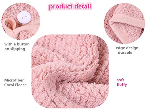 3 Pzas Toallas de Baño Turbante con Botón del Abrigo de Pelo Secado Rápido de Microfibra Suave Absorbentes de Agua Pelo Seco Capucha Bañera Ducha para Todos los Tipos de Cabello (Blanco, Rosa, Gris)