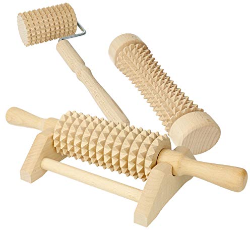 3 rollos de masaje Lantelme 4802, rodillos de madera para masaje/bienestar, para pies y cuerpo