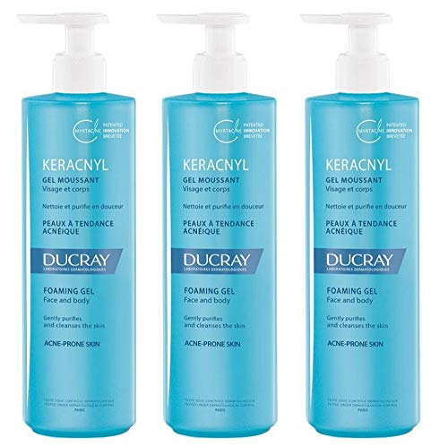 3 x ducray Keracnyl – Gel limpiador facial y corporal de 400 ml – contrasta el Acne