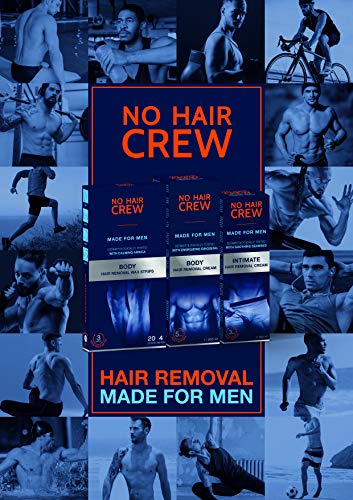 3 x NO HAIR CREW Bandas de Cera Depilatorias Masculinas Premium – Hechas Para Hombres, 20 Tiras Y 4 Toallitas Calmantes (paquete de 3 x 20)