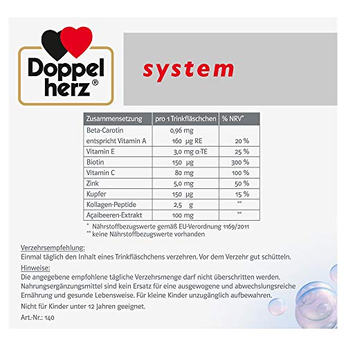 30 ampollas bebibles Kollagen Beauty de Doppelherz. Péptidos de colágeno + extracto de asaí + biotina + zinc. Antiarrugas, salud para la piel