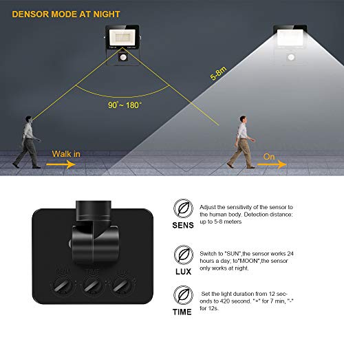 30W Foco LED con Sensor de Movimiento, Proyector Led Exterior Super Brillante 6000K Blanco Frío Foco LED Detector IP65 Impermeable para Jardín, Patio, Garaje [Clase de eficiencia energética A++]