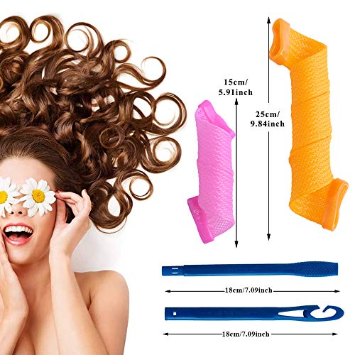 32 piezas de rizadores de pelo en espiral mágicos juego de herramientas de peinado sin calor flexibles con ganchos de peinado para mujeres y niñas (rosa y naranja, 15cm/25 cm)