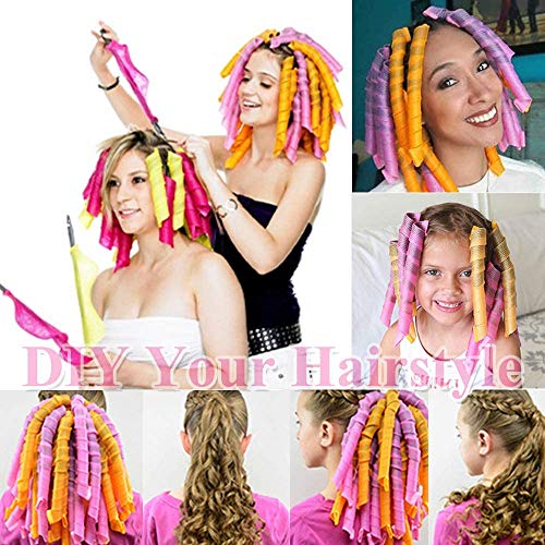 32 piezas de rizadores de pelo en espiral mágicos juego de herramientas de peinado sin calor flexibles con ganchos de peinado para mujeres y niñas (rosa y naranja, 15cm/25 cm)