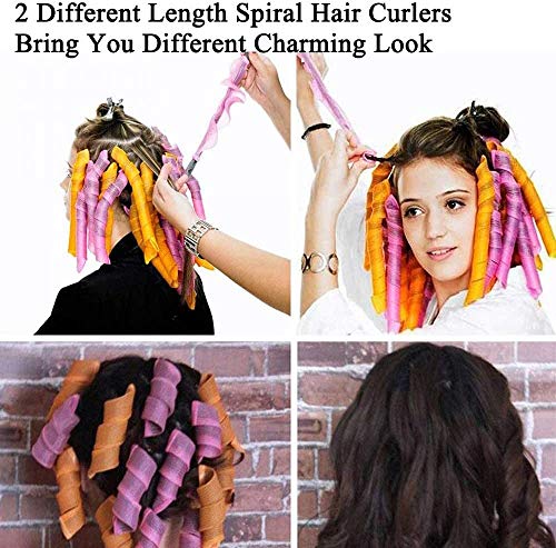 32 piezas de rizadores de pelo en espiral mágicos juego de herramientas de peinado sin calor flexibles con ganchos de peinado para mujeres y niñas (rosa y naranja, 15cm/25 cm)