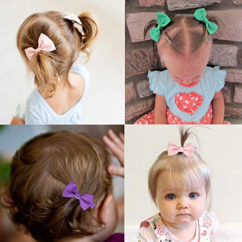 32PCS pasadores de pinza para el pelo con lazo lindo, incluidos 20Pcs 2 "Mini pinzas de cocodrilo con lazo para el pelo con lazo, 12PCS Pinza de pelo con lazo a presión para niños pequeños