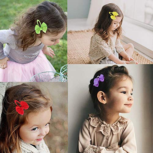 32PCS pasadores de pinza para el pelo con lazo lindo, incluidos 20Pcs 2 "Mini pinzas de cocodrilo con lazo para el pelo con lazo, 12PCS Pinza de pelo con lazo a presión para niños pequeños