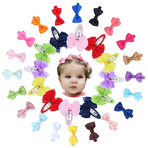 32PCS pasadores de pinza para el pelo con lazo lindo, incluidos 20Pcs 2 "Mini pinzas de cocodrilo con lazo para el pelo con lazo, 12PCS Pinza de pelo con lazo a presión para niños pequeños