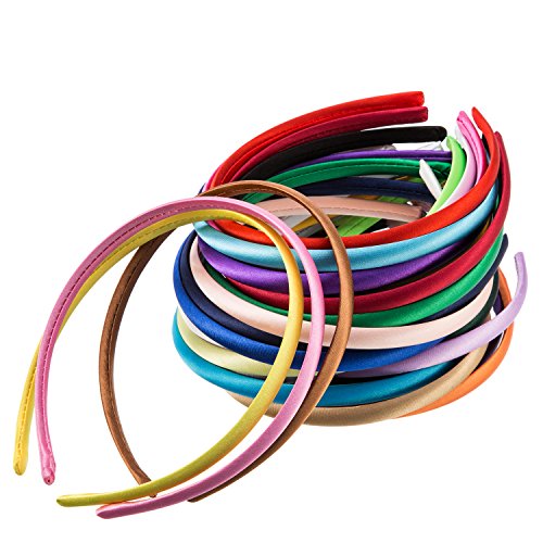 34 Piezas 10 mm Diademas de Satén de Niñas Cinta Cubierta de 36 cm de Perímetro Accesorios de Peinado, Multicolor