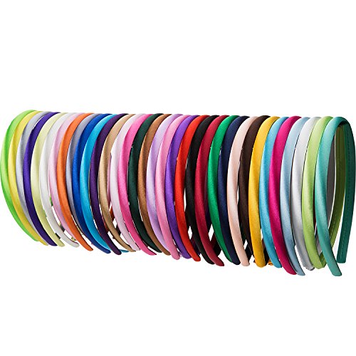 34 Piezas 10 mm Diademas de Satén de Niñas Cinta Cubierta de 36 cm de Perímetro Accesorios de Peinado, Multicolor