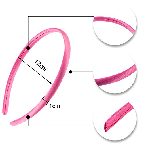 34 Piezas 10 mm Diademas de Satén de Niñas Cinta Cubierta de 36 cm de Perímetro Accesorios de Peinado, Multicolor