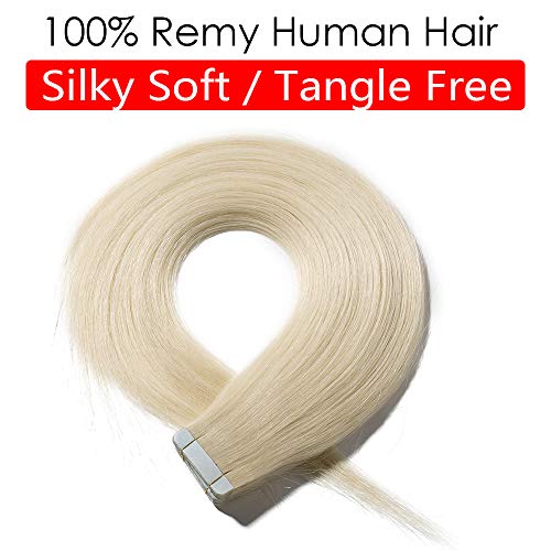 35cm - Extensiones Adhesivas de Cabello Humano [2g*40pcs] Sin Clip Tape in Hair Extension Pelo Natural - 60# Rubia Platino