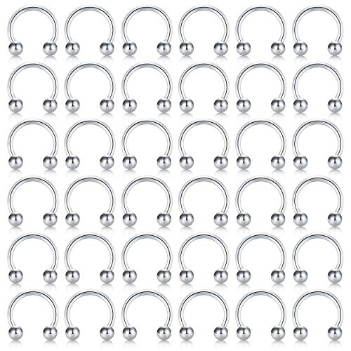 36 Piezas 12G Acero inoxidable Septum Piercing Oreja Helix Tragus Cartilago Joyas para el cuerpo Aros Piercing para Mujer Hombre 10mm 12mm 14mm 16mm