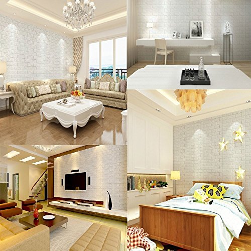 3D Ladrillo Pegatina Pared,Papel Pintado Ladrillo Blanco 3d,Paneles de Pared,DIY Autoadhesivo Etiqueta de Pared Decoración para Cuarto de Baño,TV fondo,Sala de Estar y Cocina 60x60cm (20)