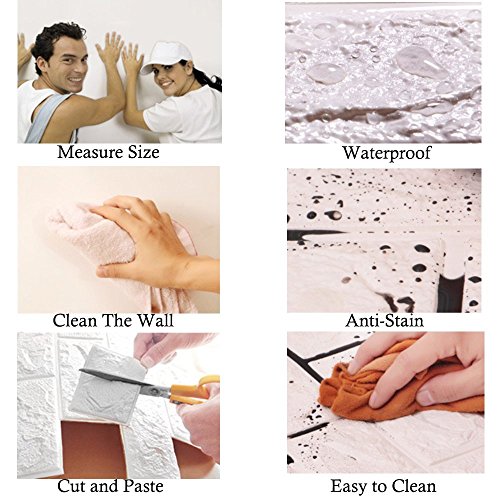 3D Ladrillo Pegatina Pared,Papel Pintado Ladrillo Blanco 3d,Paneles de Pared,DIY Autoadhesivo Etiqueta de Pared Decoración para Cuarto de Baño,TV fondo,Sala de Estar y Cocina 60x60cm (20)