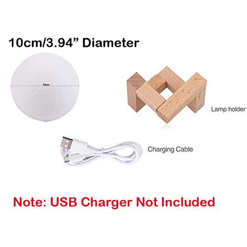 3D Lámpara Mágica de la Luna LED Lámpara de Noche Luna Llena Control Tactil Luces LED Regulables Carga Usb Lámpara De Mesa Regalo de los Niños Lámpara con Base Blanco/Blanco Cálido Iluminación (10cm)