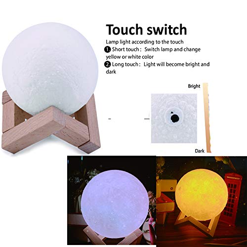 3D Lámpara Mágica de la Luna LED Lámpara de Noche Luna Llena Control Tactil Luces LED Regulables Carga Usb Lámpara De Mesa Regalo de los Niños Lámpara con Base Blanco/Blanco Cálido Iluminación (10cm)