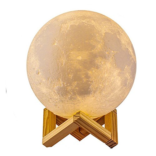3D Lámpara Mágica de la Luna LED Lámpara de Noche Luna Llena Control Tactil Luces LED Regulables Carga Usb Lámpara De Mesa Regalo de los Niños Lámpara con Base Blanco/Blanco Cálido Iluminación (10cm)