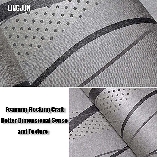 3D Papel Pintado o Papel de Pared de Estilo Moderno y Simple con Dibujos de Planta Acuática de Agrupación de Estampado para Decoración de Salones y Habitaciones (Dibujo de rayas gris)