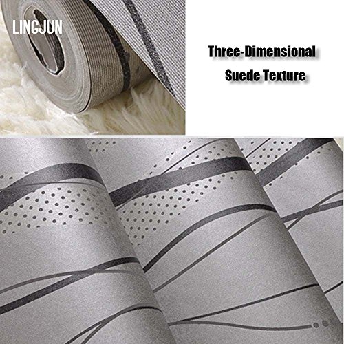 3D Papel Pintado o Papel de Pared de Estilo Moderno y Simple con Dibujos de Planta Acuática de Agrupación de Estampado para Decoración de Salones y Habitaciones (Dibujo de rayas gris)