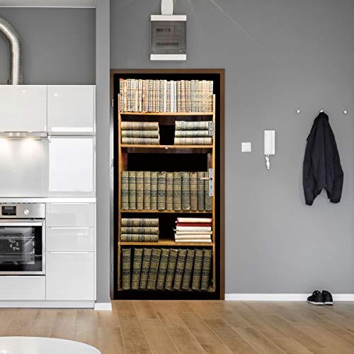 3D Puerta Murales Ideas para amueblar estanterías 77x200cm Autoadhesivo Impermeable Papel Pintado Puerta Mural Puertas Cuarto de baño Cocina Dormitorio Inodoro extraíble Vinilo Papel Pintado Arte Dec