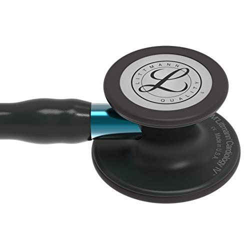 3M Littmann Cardiology IV Fonendoscopio para Diagnóstico, Campana de Acabado Negro, Tubo y Auricular en Color Negro y Vástago Azul, 68.5 cm