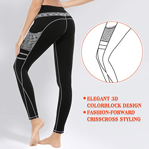 3W GRT Leggings mujer fitness,Mallas Deportivas de Mujer,Pantalones elásticos de yoga con bolsillos laterales,polainas de yoga Fitness,Yoga (Negro&Gris-331, M)