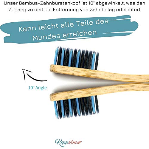 4 Cepillos de dientes de Bambú ecológico - cerdas de carbón suaves, mango de madera biodegradable y libre de plástico, vegano, ecológico, sin BPA ni BPS, cerdas densas y finas, dos colores