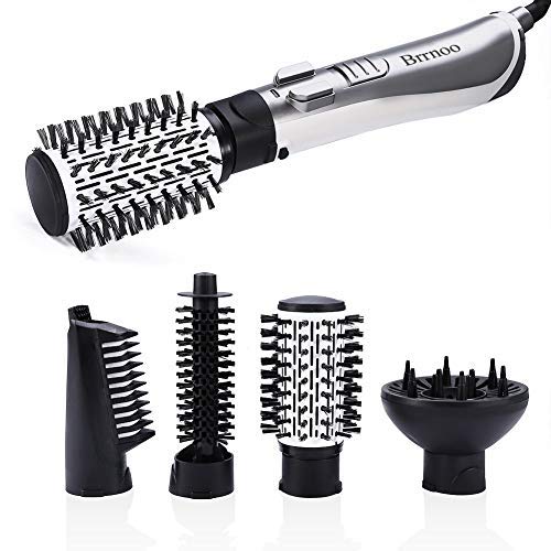 4 en 1 Cepillo de pelo giratorio iónico automático Secador de pelo Enderezado Plancha de pelo Cepillo giratorio Automático para seco y húmedo, 1000-1250W