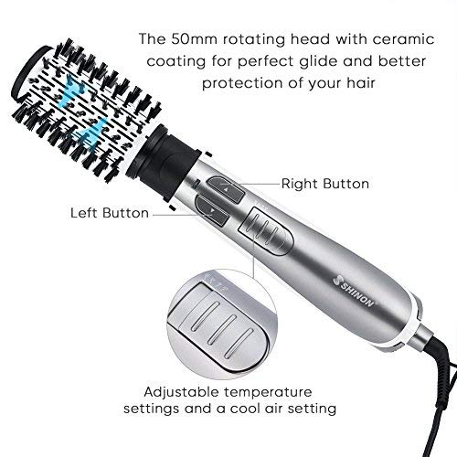 4 en 1 Cepillo de pelo giratorio iónico automático Secador de pelo Enderezado Plancha de pelo Cepillo giratorio Automático para seco y húmedo, 1000-1250W