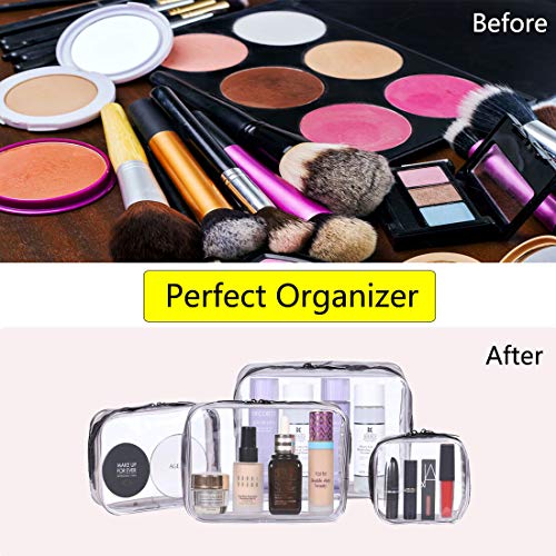 4-in-1 Bolsa de Aseo Transparente, Bolsa de Maquillaje Cosméticos Organizador Impermeable de Viaje, Neceser PVC con Cremallera, Bolsa de Aseo Portátil de Tocador Unisex para Viajes, Multi-tamaños