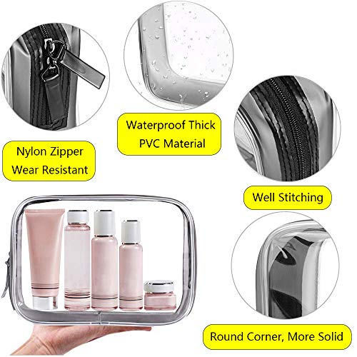 4-in-1 Bolsa de Aseo Transparente, Bolsa de Maquillaje Cosméticos Organizador Impermeable de Viaje, Neceser PVC con Cremallera, Bolsa de Aseo Portátil de Tocador Unisex para Viajes, Multi-tamaños
