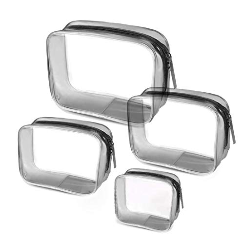 4-in-1 Bolsa de Aseo Transparente, Bolsa de Maquillaje Cosméticos Organizador Impermeable de Viaje, Neceser PVC con Cremallera, Bolsa de Aseo Portátil de Tocador Unisex para Viajes, Multi-tamaños