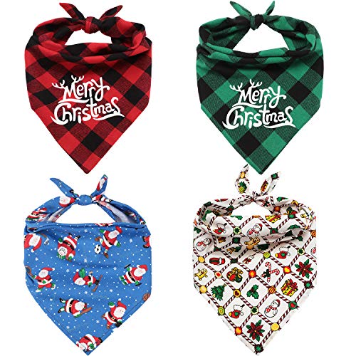 4 Pañuelos de Perro de Navidad Bufanda de Mascota Clásica a Cuadros Babero Triangular Reversible, Pañuelo de Cachorro Accesorio de Disfraz de Árbol de Navidad Muñeco de Nieve Papá Noel para Mascotas