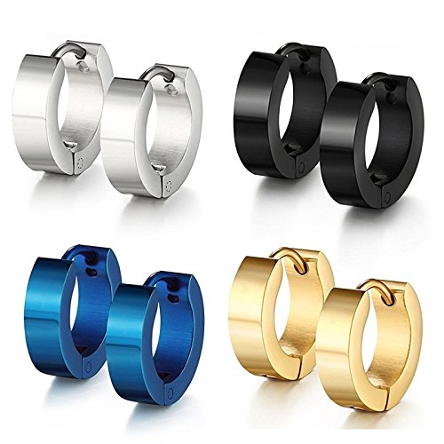 4 Pares de Pendientes Hombre Mujer Aretes Set Acero Inoxidable Pendientes Piercing Aretes de Moda 9MM