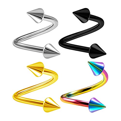 4 piercings de acero inoxidable trenzados de calibre 14 con punta de 4 mm para nariz, cartílago, joyas, Spider Bite, varios tamaños