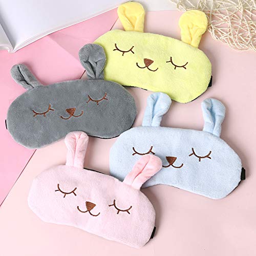 4 Piezas Animales Dormir Máscara, Animal Sueño Antifaz Viajes Resto, Ajustable Linda Ojos Antifaz para Niña Mujeres Niños(4 colores)