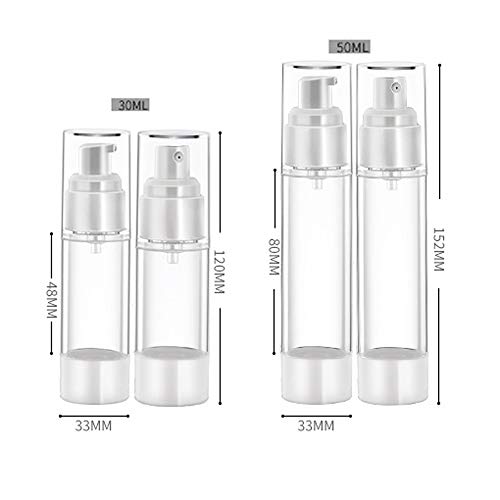 4 Piezas Botella de Spray de Viaje Portátil, Botellas de Bomba Sin Aire Plastico Envases Cosmetica Contenedor Rellenable de Viajes, para Aceites Esenciales Viajes Perfumes Loción(30ml, 50ml)