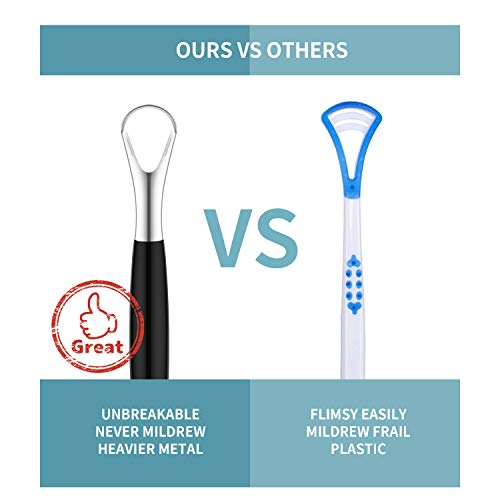 4 Piezas Limpiador de Lengua Limpiador de Raspador de Lengua Cepillo Bucal de Acero Inoxidable, Rojo y Negro (Forma de U, Forma Recta)