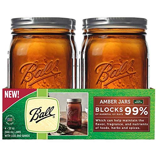 4 tarros Ball de ámbar de 946 ml, con boca ancha y libro de recetas