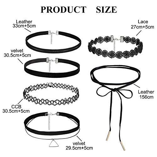 40 Piezas Stretch Gótico Tatuaje Henna Collar Negro de Terciopelo Choker Conjunto de Collar Henna Tattoo Choker Conjunto gargantilla elástica para mujeres y niñas