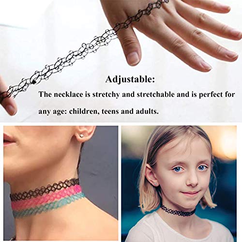 40 Piezas Stretch Gótico Tatuaje Henna Collar Negro de Terciopelo Choker Conjunto de Collar Henna Tattoo Choker Conjunto gargantilla elástica para mujeres y niñas